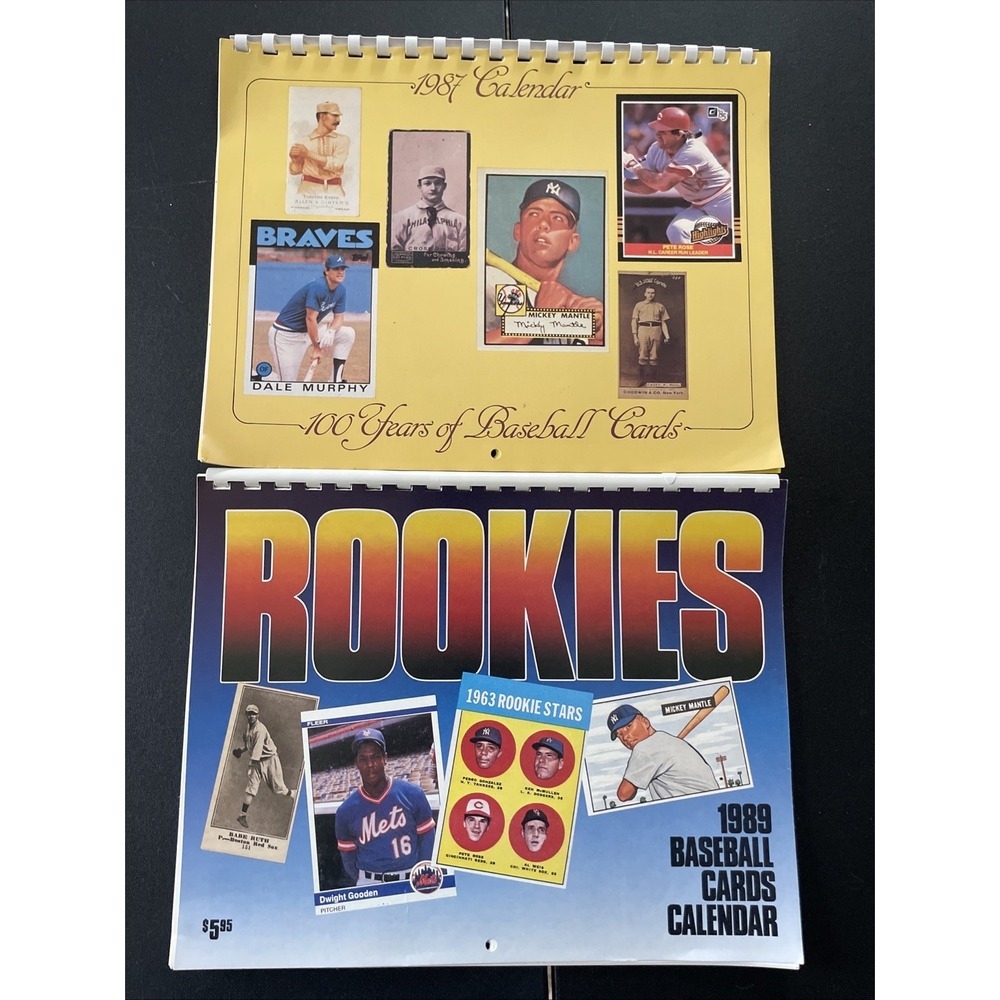 2 Vintage Baseball Cards Calendar SCD BCN BC Spiral Bound 100 Years Rookies